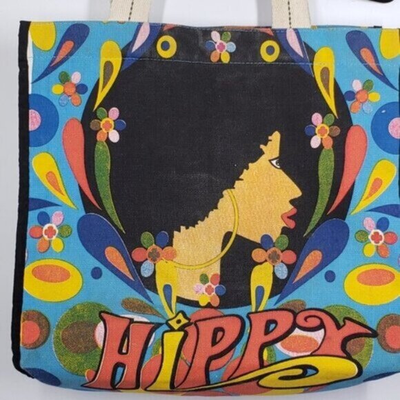 Boho Tote Bag Bright Hippy Graphic Cotton Canvas Retro Style Festival - Picture 3 of 16